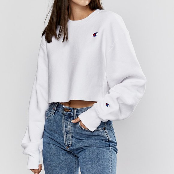 CHAMPION Reverse Weave White Womens Crop Hoodie - Picture 3 of 6